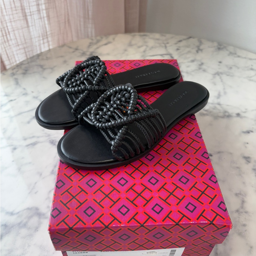 Black Beaded Slide Sandals - Picture 3 of 4